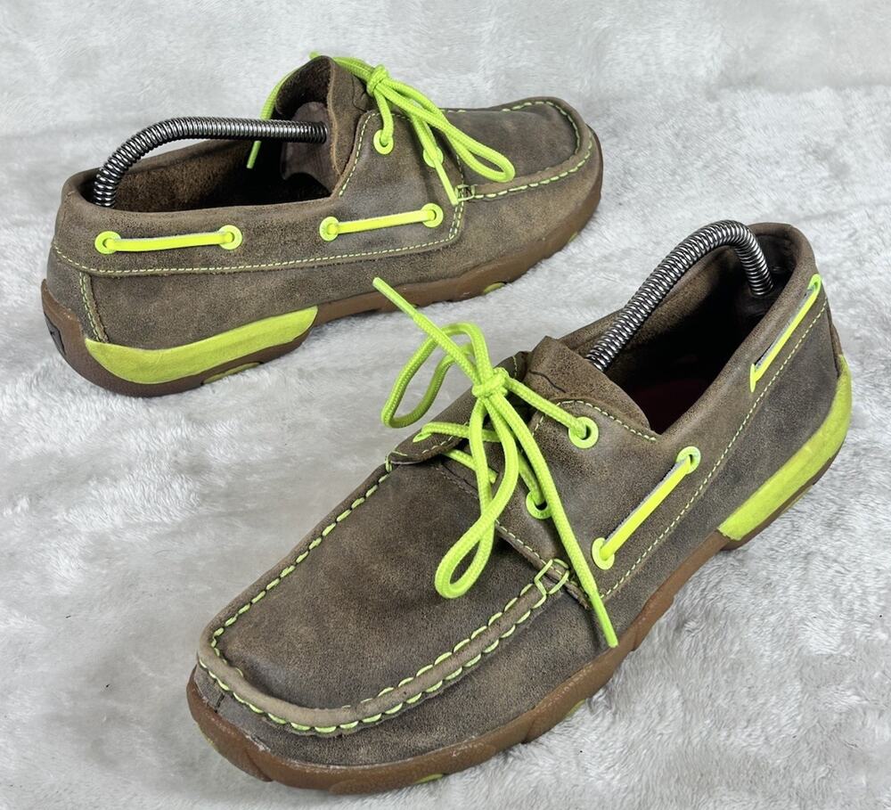 Twisted X Shoes Women’s Sz 9 M Bomber Neon Green Driving Mocs Boat WDM0010